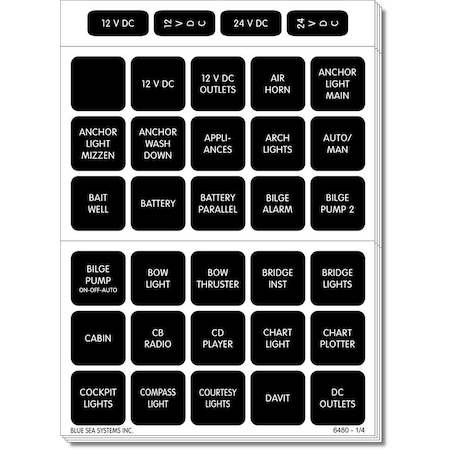 Blue Sea 4218 Square Format Label Set For Battery Management Panels -